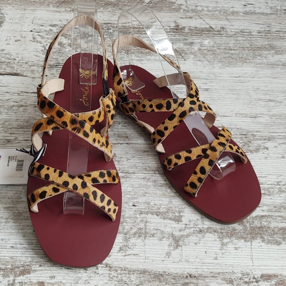🟦NWT Joules Leopard Calf Hair Leather Sandal